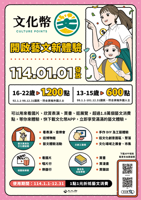 文化部推動「114年度文化禮金（文化幣）」宣導資訊圖片