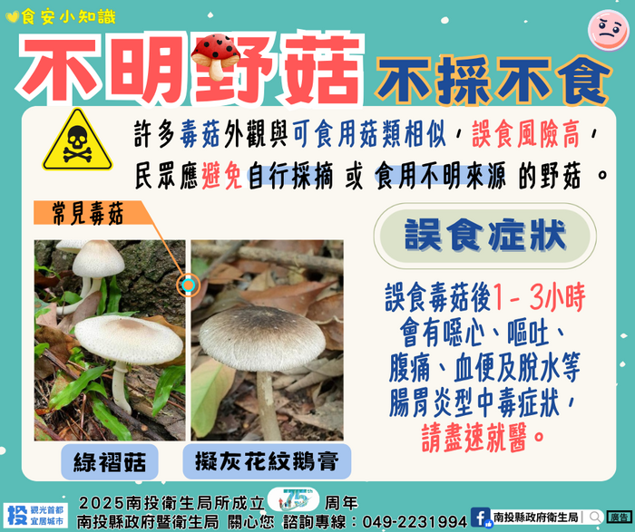 「不明野菇、不採不食」宣導圖卡圖片