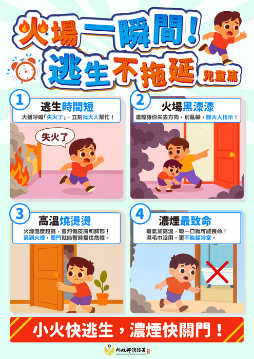 火場一瞬間，逃生不拖延!