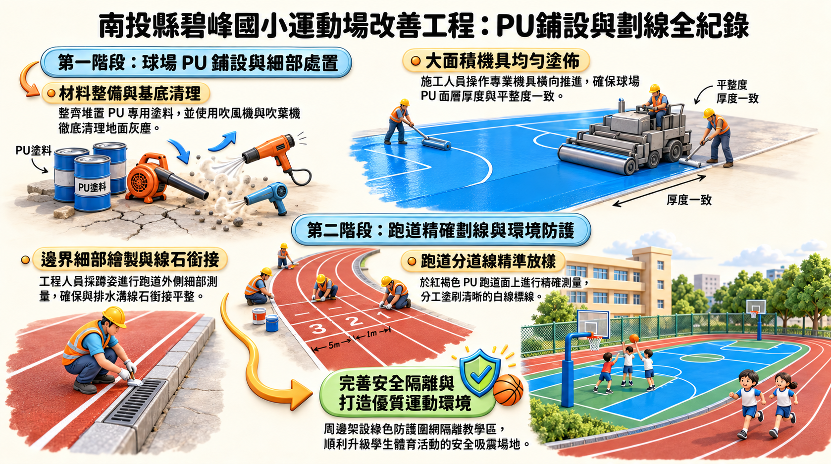 115-10-05 運動場改善工程：PU鋪設與劃線全紀錄